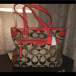 Brown monogram Coach Tote